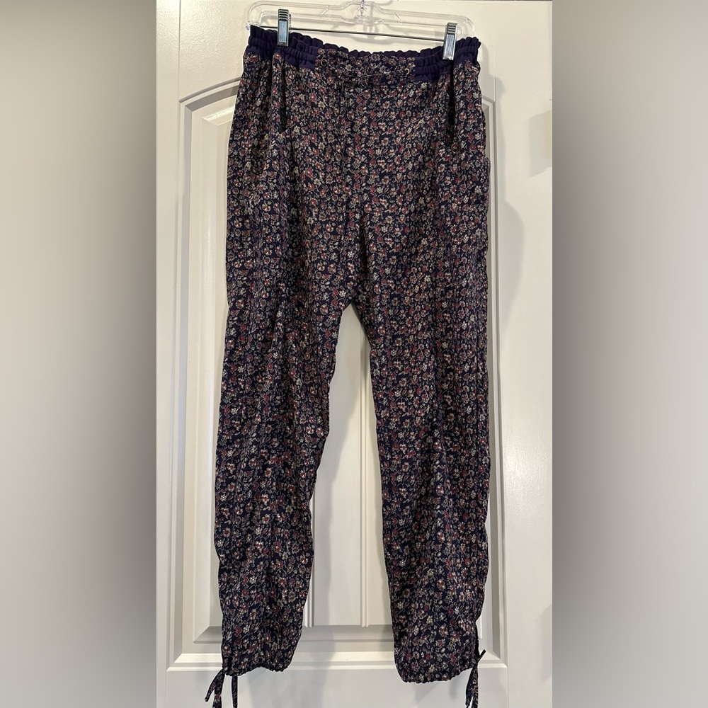 Free People Navy Floral Drawstring Jogger Pants